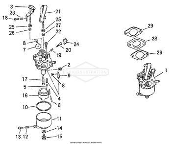 Carburetor Diagram and Parts List for 1504-2  Briggs and Stratton Generator